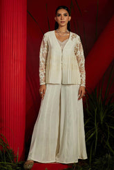 Ivory Georgette & Habutai silk embroidered Jacket Set